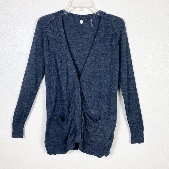 Margaret O’Leary Dark Navy Grey Button Cardigan Sweater - Picture 1 of 4